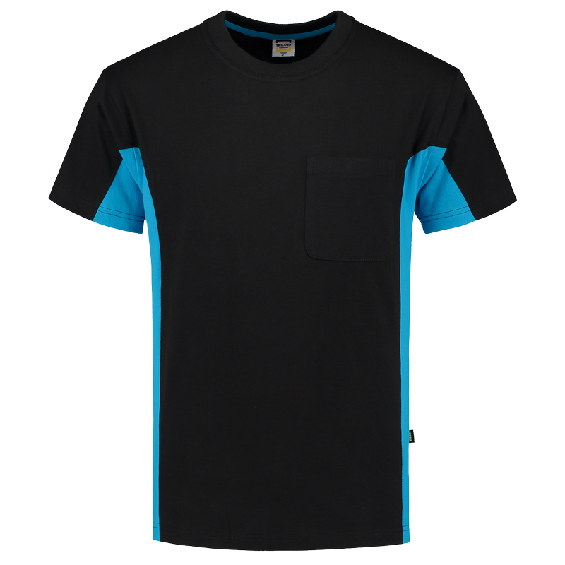 TRICORP T-Shirt Bicolor Borstzak - Black-Turquoise